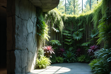 Obraz premium Indoor garden with bromeliads and natural light