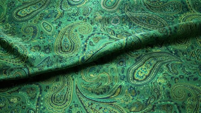 Green Paisley Fabric Luxurious Texture and Detailed Pattern Background