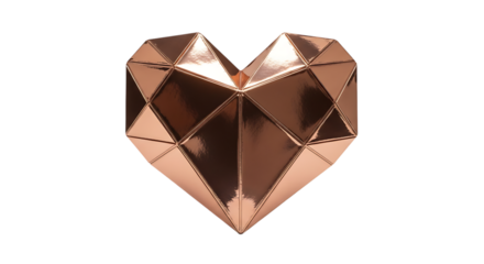 Geometric copper heart isolated on transparent background for modern love expression