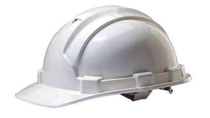 Fototapeta premium White hard hat for construction worker safety isolated on transparent background, essential protective gear for workplace safety