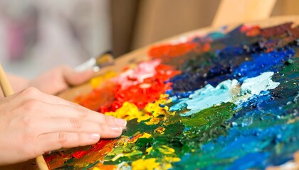 Close-Up of Artist Blending Thick Acrylic Paints on Canvas with Hand in Abstract Artwork Creation