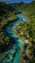 Turquoise River Winding Through Lush Green Landscape