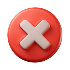 Obraz premium Red Button with White Cross Icon isolated on white background Representing Error, Cancel, and Wrong Choice