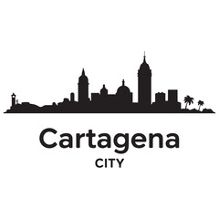 Obraz premium Cartagena skyline silhouette. Black Cartagena city. Vector black silhouette. with white background