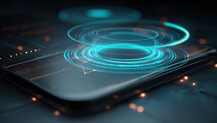 Futuristic smartphone with glowing interface