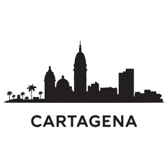 Obraz premium Cartagena skyline silhouette. Black Cartagena city. Vector black silhouette. with white background