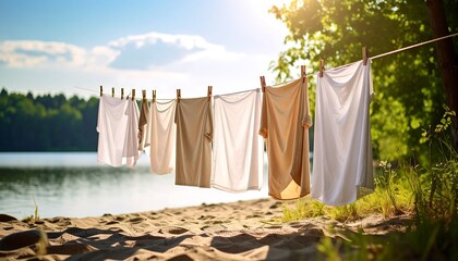 Clothesline by a lake