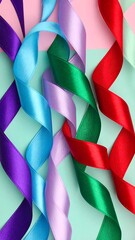 Colorful ribbons on pastel background