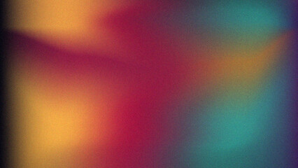 Vibrant rainbow, orange blue teal white psychedelic grainy gradient color flow wave on black background, music cover dance party poster design.