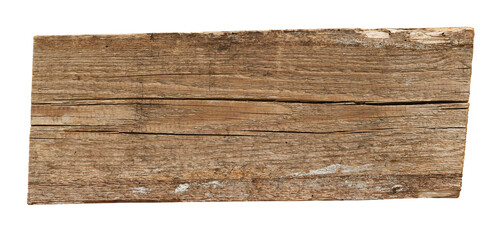 Weathered wooden board. Old wooden background for signboard. Isolated wooden board on white background.