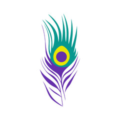 Obraz premium Elegant peacock feather with vibrant blue green and purple hues stylized for a modern aesthetic and graphic design applications