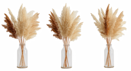 a dried pampas grass bouquet in a glass vase, jpeg, png, transparent