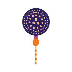 Abstract decorative element with circular patterned top and hanging chain of circles in orange and purple tones