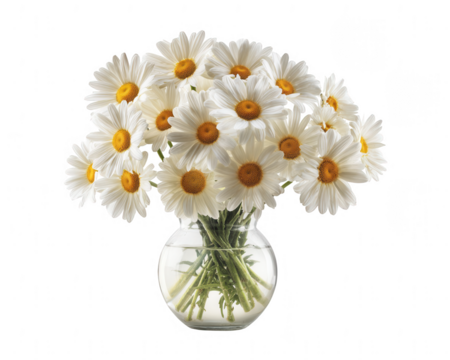 A bouquet of daisies in a glass vase, jpeg, png, transparent
