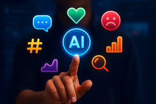AI for social media analytics with icons on a digital interface
