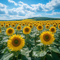Sunflowers standing tall in a vibrant field.