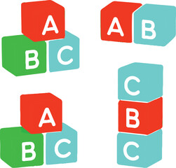 A digital illustration of colorful abc blocks stacked and arranged on a white background in a pattern