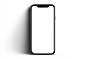 A black and white cell phone with a white background. PNG transparency.