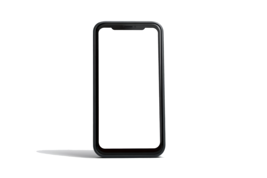 A black cell phone with a white background. PNG transparency. - Powered by Adobe
