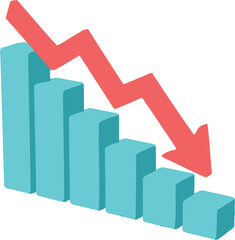 A bar graph showing a downward trend with a red arrow indicating the decline in a visual representation