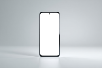 A black and white cell phone with a white screen. PNG transparency.