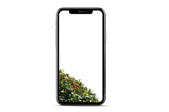 A phone with a white background and a flowery background. PNG transparency.