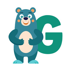 Playful Bear Character with Big Alphabet G Illustration | Cute Animal Vector for Kids Learning, Nursery Decor, Children Book Design