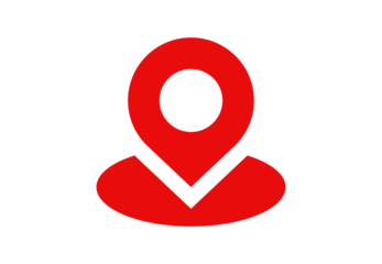 Red location marker with a circular base platform. Suitable for GPS navigation, delivery apps, and route indicators