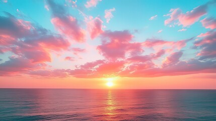 Obraz premium Serene Sunset over the Ocean with Pink and Blue Clouds 