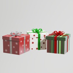 Festive holiday gift boxes with ribbons