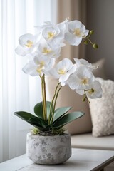 Naklejka na ściany i meble White orchids in grey planter