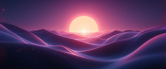 "Contemporary digital art inspired by dawn, showing radiant morning light breaking in minimalist streaks and translucent curves across a moody dark purple background. Fluid shapes, light flares, and a