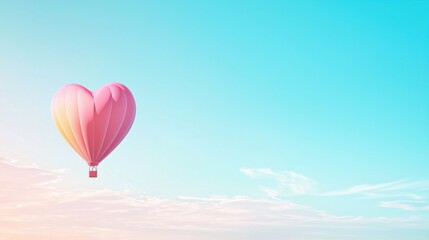 Fototapeta premium heart rainbow Heart shaped hot air balloon floating in a rainbow colored sky, whimsical and adventurous, representing romantic love and travel