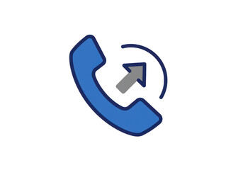 Blue telephone handset with an arrow indicating an incoming call, isolated on transparent background