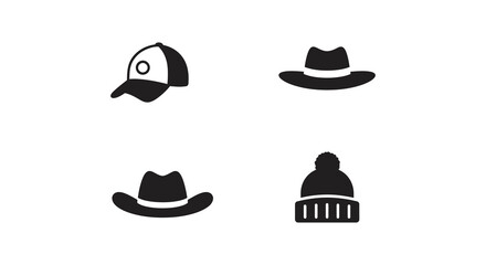Four different types of hats on a white background