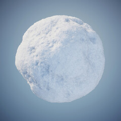 Close-up of a textured snowball on a blue background.