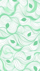 Abstract pattern of light mint green lines and leaves on white