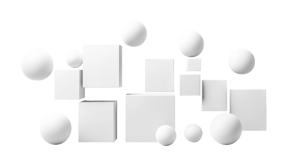 Minimalist 3D Spheres and Cubes on Transparent Background