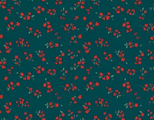 Tiny red flowers on deep teal