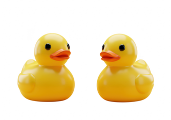 Two yellow rubber ducks isolated on transparent background