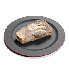 Aged beef steak on a dark plate.