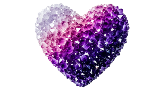 Purple and pink crystal heart isolated on transparent background