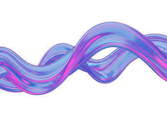 Abstract holographic fluid wave with iridescent blue and purple colors, isolated on transparent background