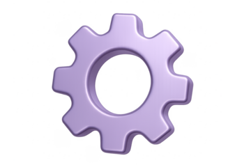 Purple gear rotating on transparent background, industrial machinery in motion