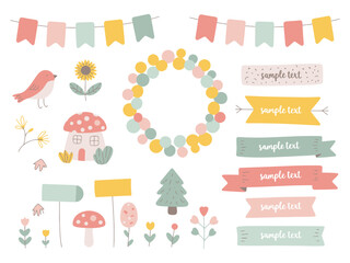 Charming pastel decorative elements collection