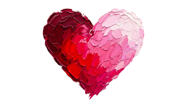 Painted heart with brush strokes isolated on transparent background