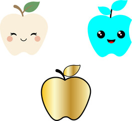 Cute apple fruit icon cartoon characters and golden apple vector