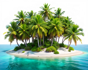 beautiful small tropical island with coconut plant isolated on white background PNG,AI GENERATED