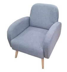 Fauteuil scandinave gris moderne minimaliste isolé sur fond transparent de coté pour décoration...