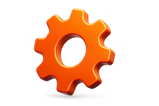 Orange Gear Rotating on Transparent Background, Setting, Automation, and Industry